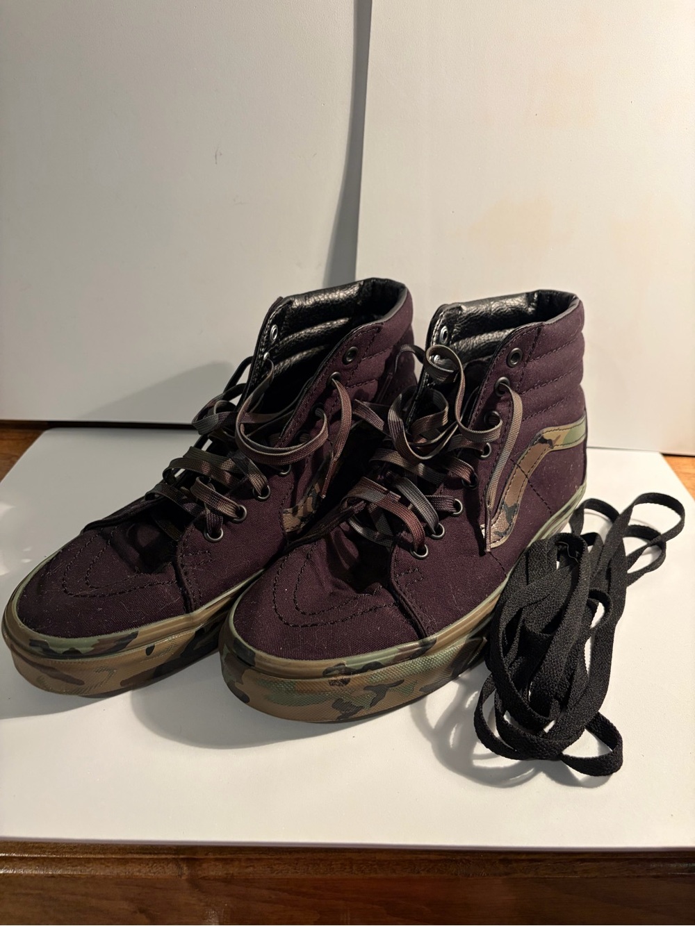 Vans Women or Men’s Sk8-Hi High-Top Sneakers in Plum with Camo Accents
